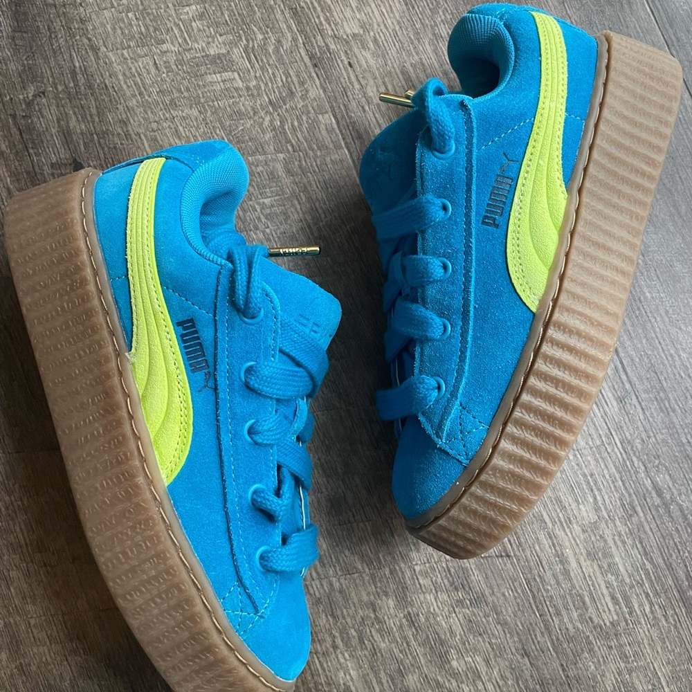 NEW Fenty x Puma PHATTY Blue and Yellow Suede Sneakers Platform Youth size 4